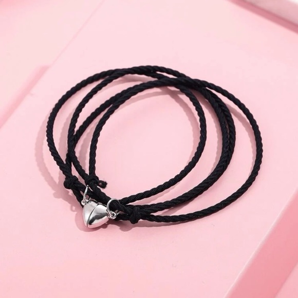 2 pcs Couple Magnetic Heart Charm Bracelet Set Adjustable Best Friends Couple - Picture 3 of 7